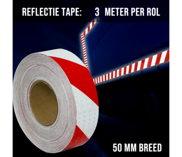 Allernieuwste.nl® Rol Reflecterende Tape Stickers Veiligheidstape Rood Wit - 50mmx3mtr
