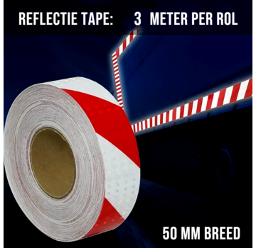 Allernieuwste.nl® Rol Reflecterende Tape Stickers Veiligheidstape Rood Wit - 50mmx3mtr