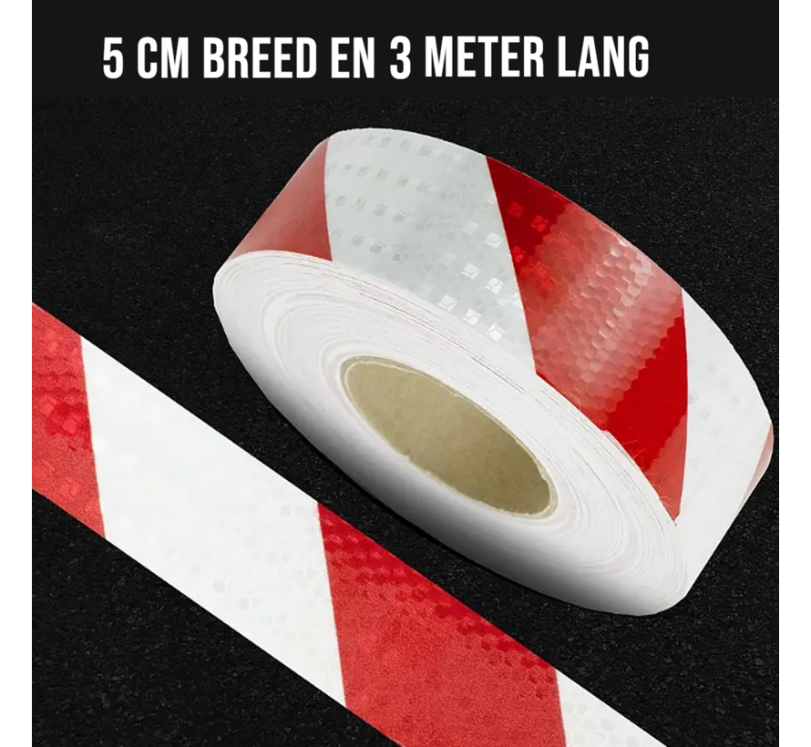 Rol Reflecterende Tape Stickers Veiligheidstape Rood Wit - 50mmx3mtr - Waterdicht Reflector Plakband %%