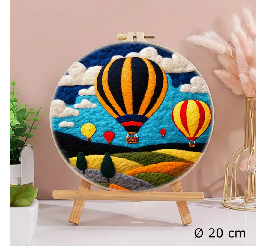 DIY Naaldvilt Wolvilt Pakket Luchtballonnen – Complete Starterset – Met Wol, Naalden, Borduurring & Handleiding – Creatief Hobbypakket voor Beginners & Gevorderden