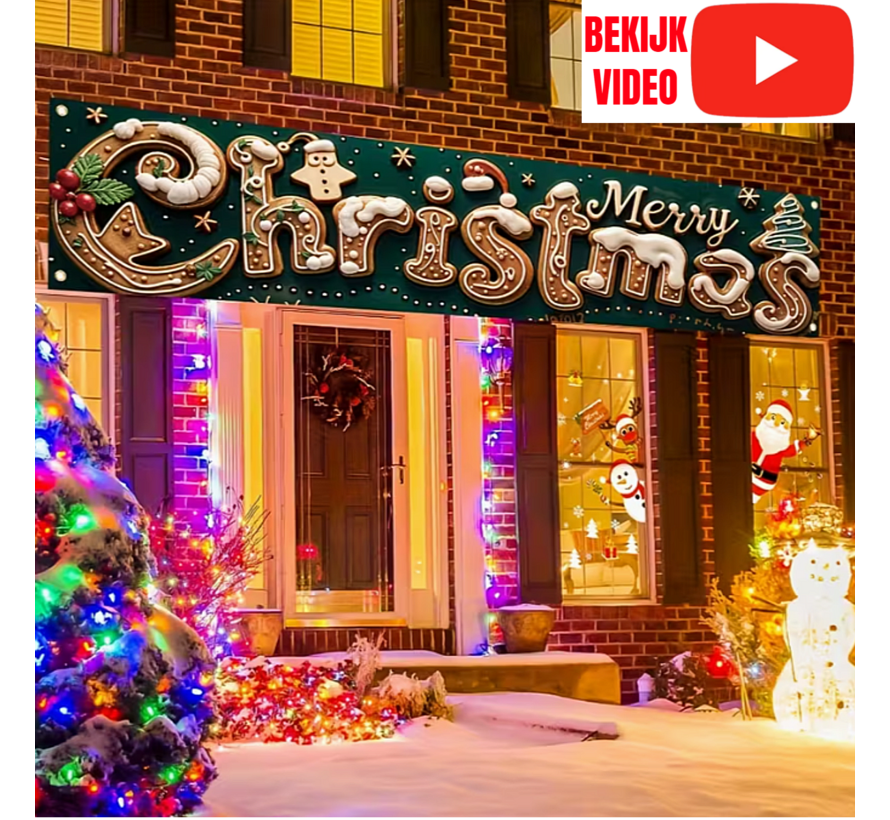 Vrolijk Kerstfeest Tuinbanner – Kerstmotief Winterfeest Decoratie – Buiten & Tuin Banner – Polyester Met Linten – Kerstdecoratie