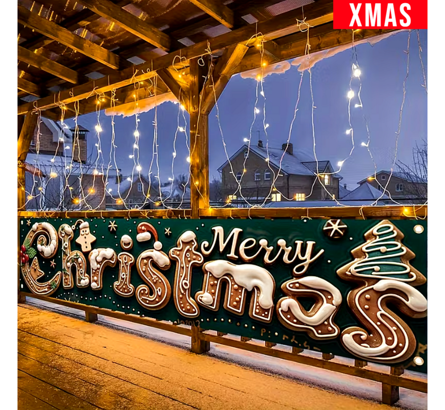 Vrolijk Kerstfeest Tuinbanner – Kerstmotief Winterfeest Decoratie – Buiten & Tuin Banner – Polyester Met Linten – Kerstdecoratie