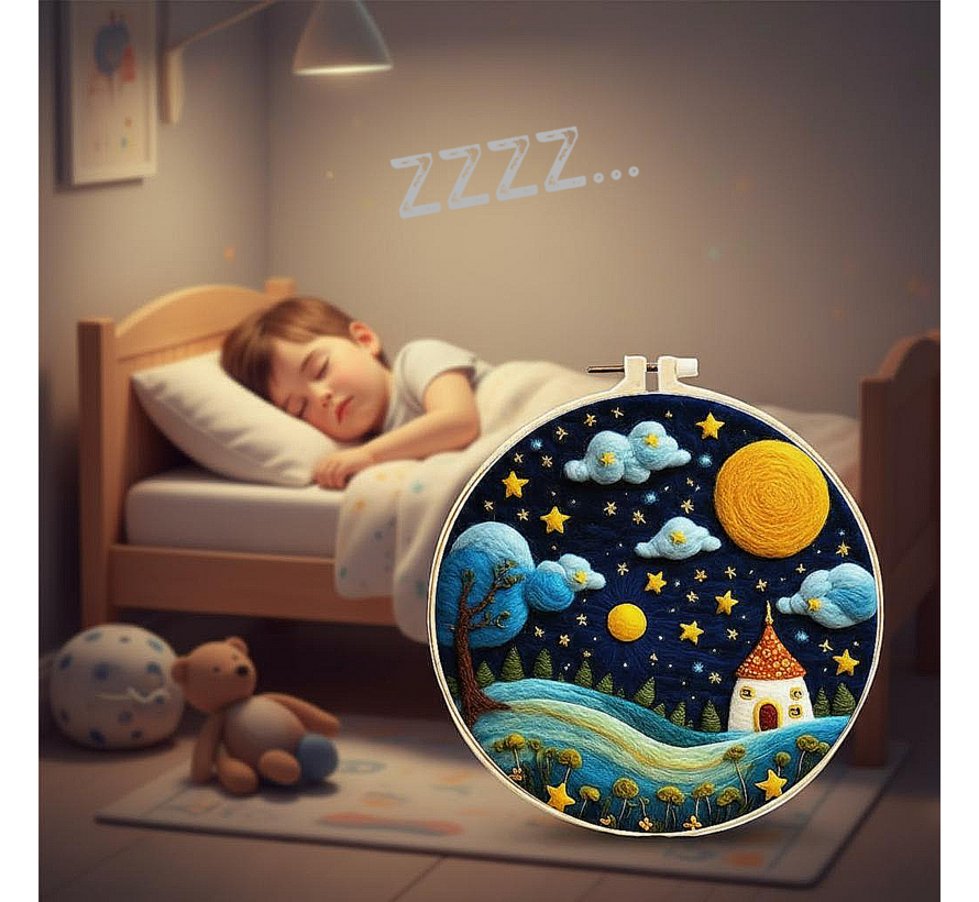 DIY Naaldvilt Wolvilt Pakket Slaap Zacht – Complete Starterset – Met Wol, Naalden, Borduurring & Handleiding – Creatief Hobbypakket voor Beginners & Gevorderden