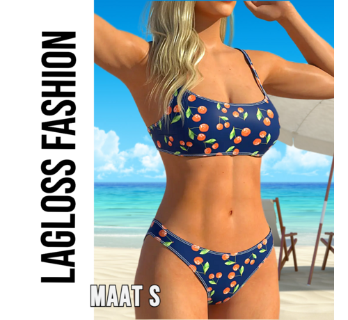LaGloss LaGloss® Dames Kersenprint Bikini Set – 2-Delig – Hoogelastisch & Sneldrogend – Zomerse Strandkleding voor Vakantie & Zwembad – Maat S
