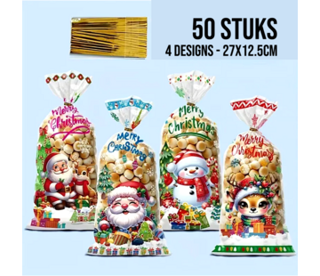 Allernieuwste.nl® 50 stuks Kerst Traktatie Zakjes - 4 Mix Designs - 27 x 12.5 cm