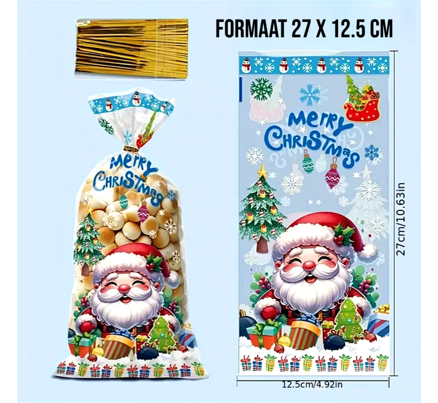 50 stuks Kerst Traktatie Zakjes - Mix 4 Designs - 27 x 12.5 cm - Leuke Plastic Uitdeelzakjes – 50 x
