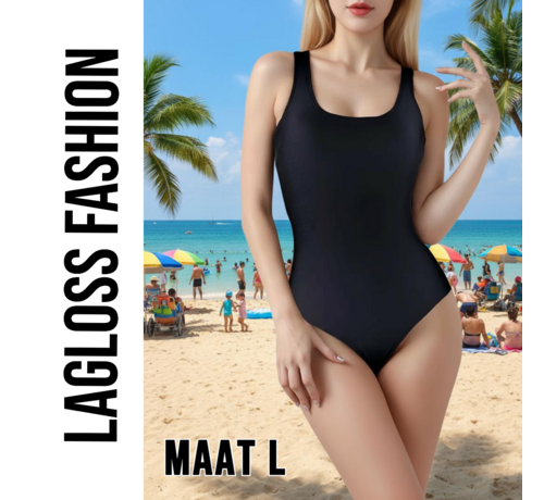 LaGloss LaGloss® Sportief Eendelig Badpak Zwart – Hoge Stretch – Verwijderbare Vulling – Ronde Hals – Polyamide-Elastaan Mix – Prima Pasvorm – Maat L