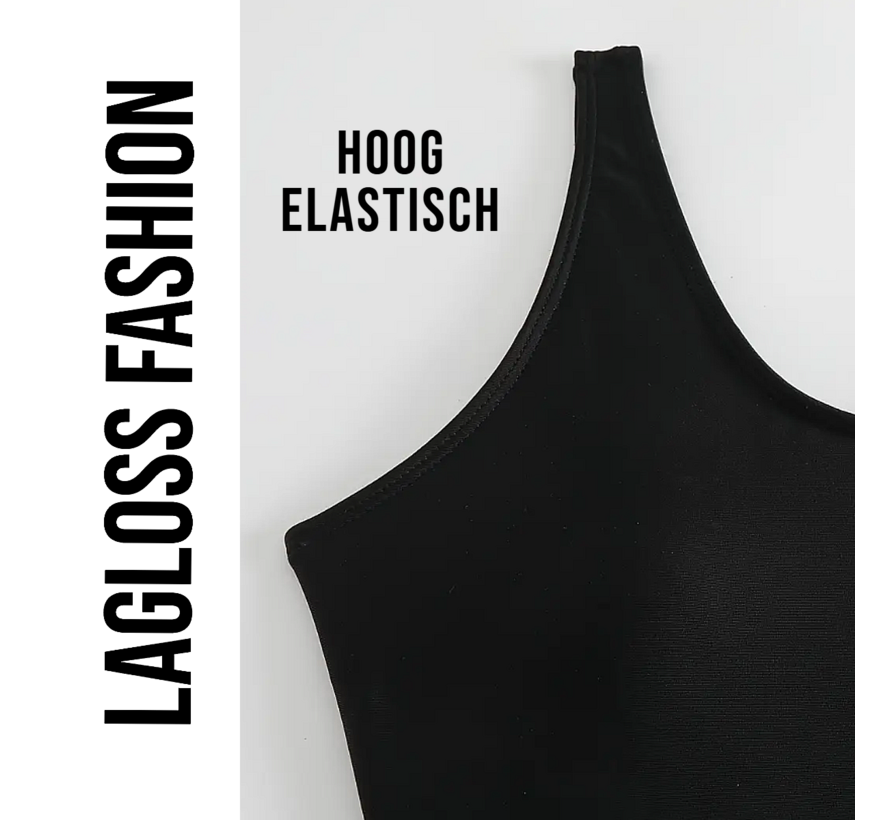 LaGloss® Sportief Eendelig Badpak Zwart – Hoge Stretch – Verwijderbare Vulling – Ronde Hals – Polyamide-Elastaan Mix – Prima Pasvorm – Maat XL