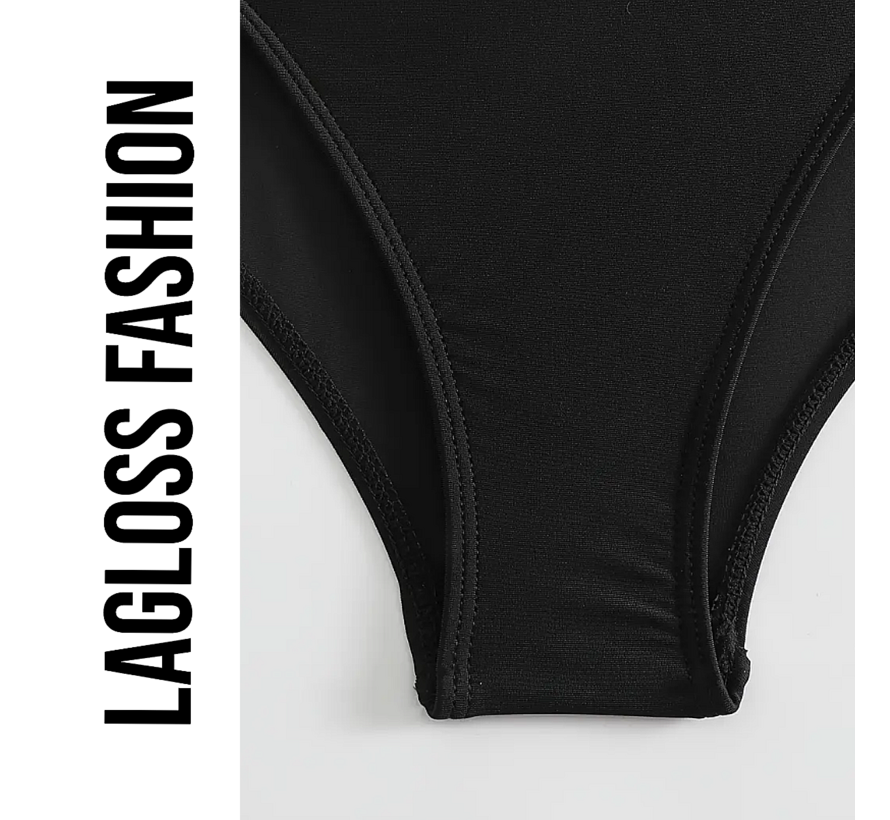 LaGloss® Sportief Eendelig Badpak Zwart – Hoge Stretch – Verwijderbare Vulling – Ronde Hals – Polyamide-Elastaan Mix – Prima Pasvorm – Maat XL