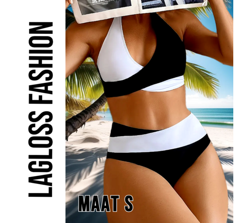 LaGloss LaGloss® Stijlvolle Bikini Set Dames – Zwart Wit Design – Tweedelig & Hoog Gesneden – Maat S