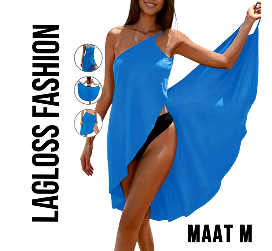 LaGloss® 3-in-1 Eén-Schouder Strandcover-Up – Lichtblauw – Stretchy & Lichtgewicht Kruisriemontwerp – Elegante Strandjurk voor over Bikini – Maat M