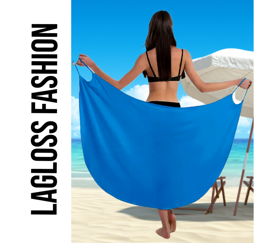 LaGloss® 3-in-1 Eén-Schouder Strandcover-Up – Lichtblauw – Stretchy & Lichtgewicht Kruisriemontwerp – Elegante Strandjurk voor over Bikini – Maat L