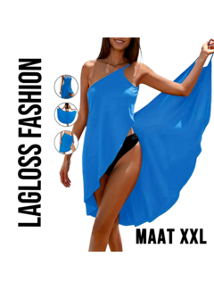 LaGloss 3-in-1 Eén-Schouder Strandcover-Up Strandjurk – Lichtblauw – Maat XXL