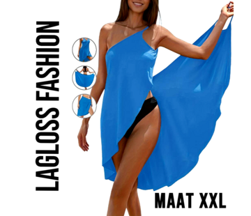 LaGloss 3-in-1 Eén-Schouder Strandcover-Up Strandjurk – Lichtblauw – Maat XXL