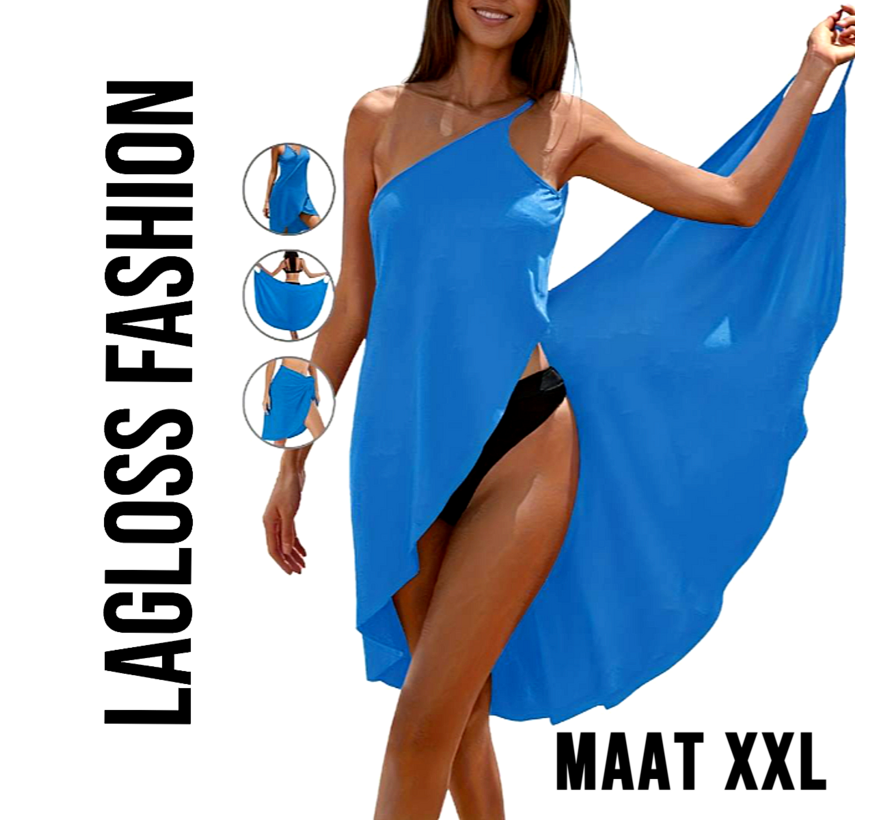 LaGloss® 3-in-1 Eén-Schouder Strandcover-Up – Lichtblauw – Stretchy & Lichtgewicht Kruisriemontwerp – Elegante Strandjurk voor over Bikini – Maat XXL