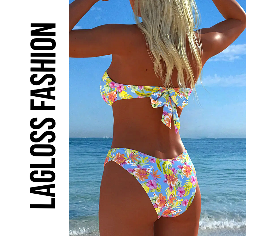 LaGloss® Dames Strapless Bikini Set – 2-Delig – Modieuze Zomerprint – Hoog elastische & Sneldrogende Stof – Sexy Zomerse Strandkleding – Maat L