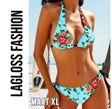 LaGloss Dames Bloemenprint Bikini Set Roze & Blauw – Maat XL