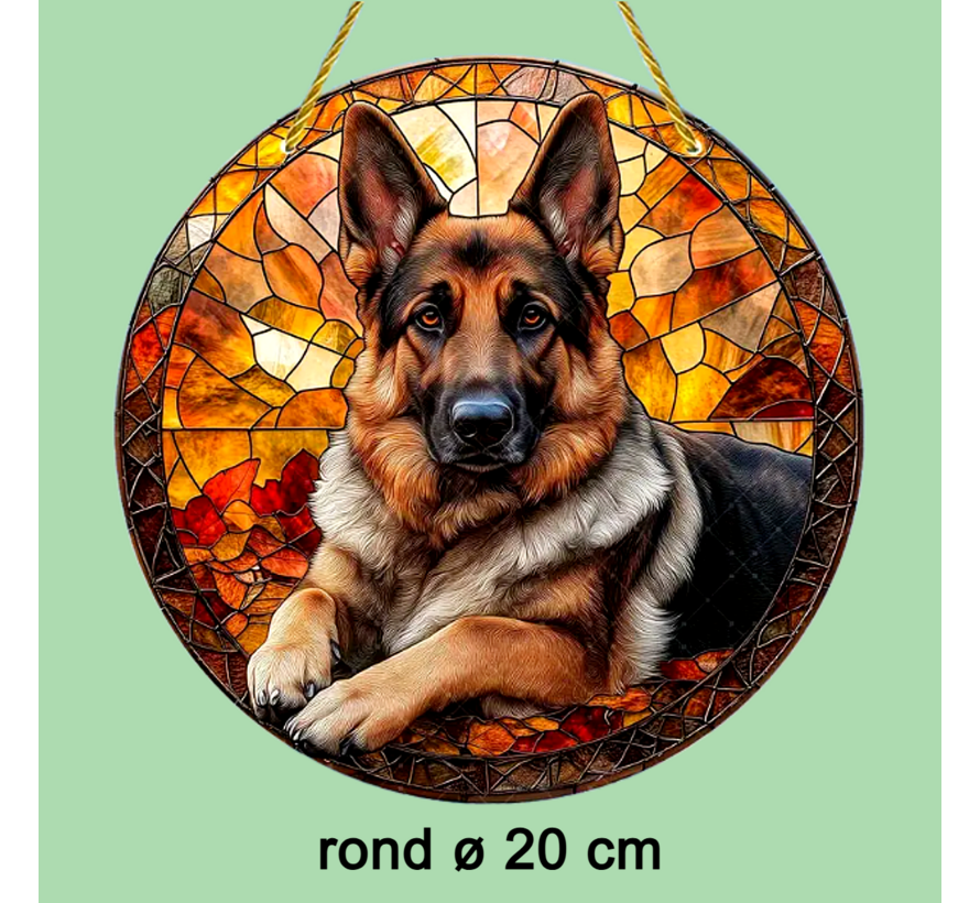Allernieuwste.nl® Raamhanger Duitse Herdershond – Glas-in-Lood Stijl Zonnevanger 20 cm Herder
