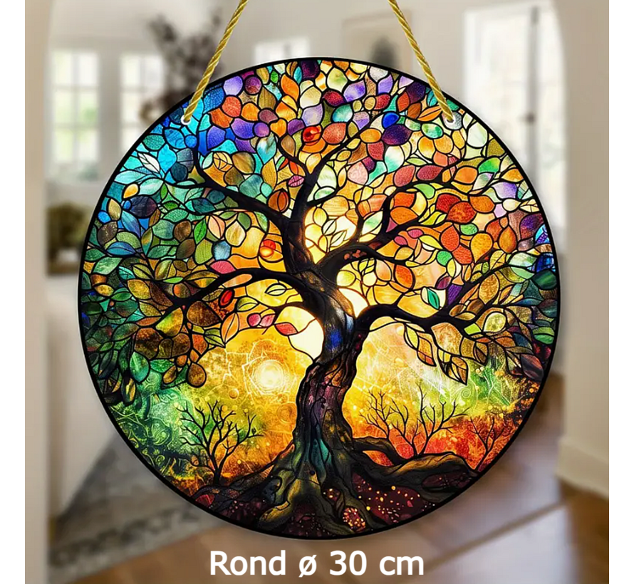 Allernieuwste.nl® Raamhanger Raamdecoratie Oude Levensboom 2 - Kleurige Hangende Zonnevanger Rond Acryl - Suncatcher Rond model 20 cm