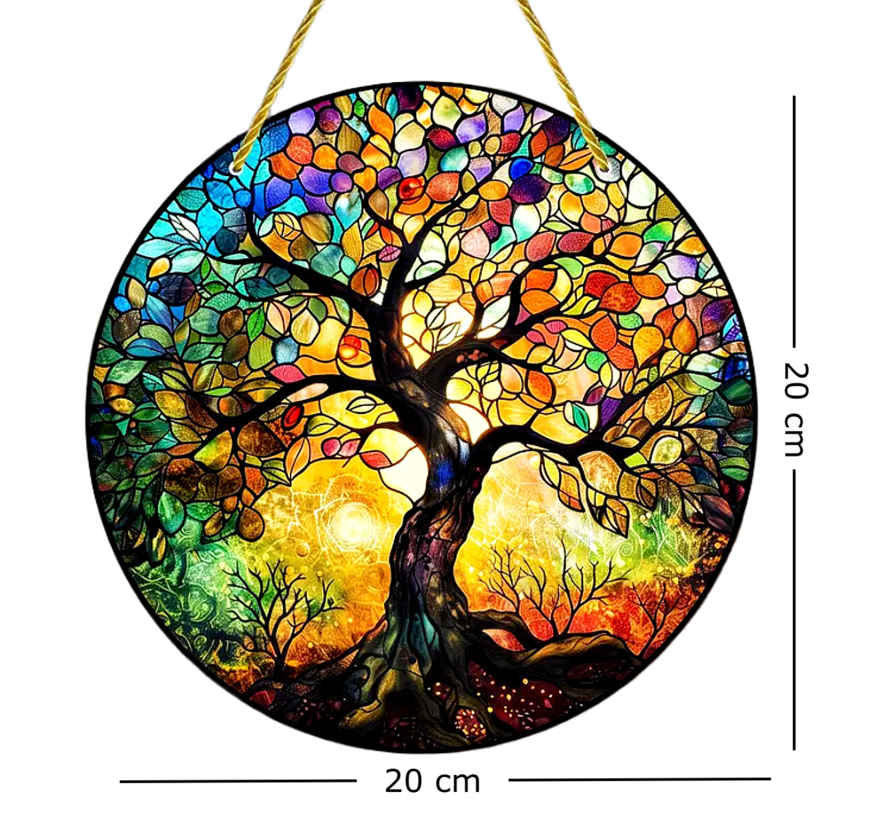 Allernieuwste.nl® Raamhanger Raamdecoratie Oude Levensboom 2 - Kleurige Hangende Zonnevanger Rond Acryl - Suncatcher Rond model 20 cm