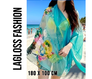 LaGloss Dunne Oversized Bloemenprint Sjaal Blauw - 180 x 100 cm