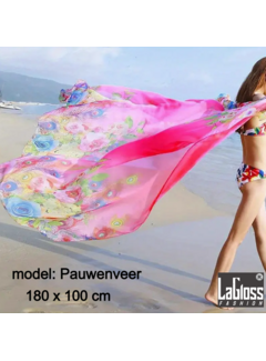 LaGloss Oversized Roze Sjaal met Pauwdesign - 180 x 100 cm