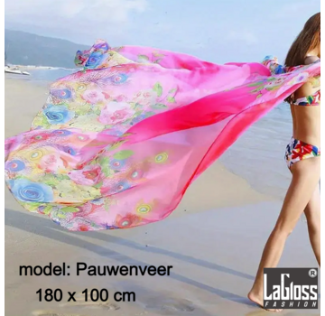 LaGloss Oversized Roze Sjaal met Pauwdesign - 180 x 100 cm