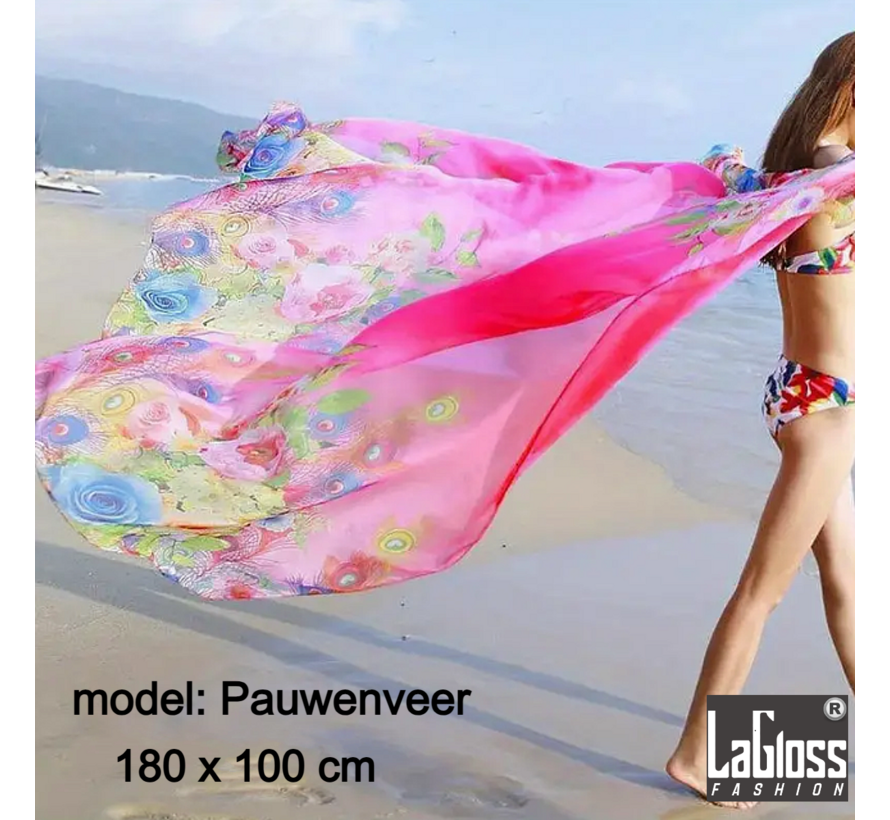 LaGloss® Oversized Roze Sjaal met Pauwdesign - Stijlvolle Omslagdoek voor Dames - 180x100cm