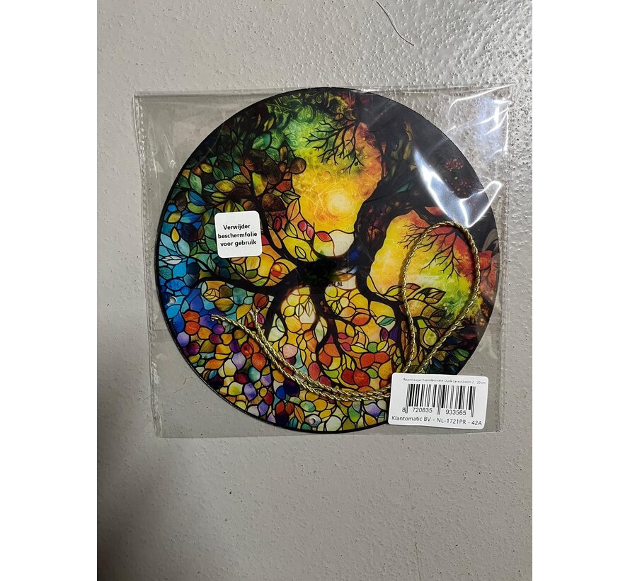 Allernieuwste.nl® Raamhanger Raamdecoratie Oude Levensboom 2 - Kleurige Hangende Zonnevanger Rond Acryl - Suncatcher Rond model 20 cm