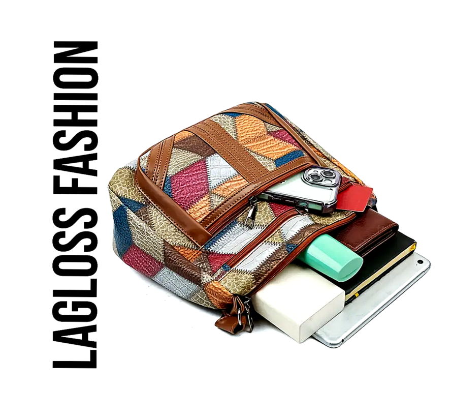 LaGloss® Geometrisch Patroon Schoudertas – Verstelbare Crossbody Tas met Veilige Ritssluiting – Lichtgewicht & Modieus in Blauw, Oranje, Beige en Bruin