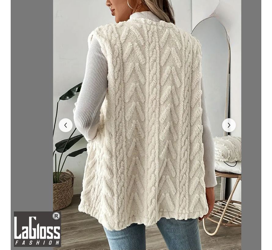 LaGloss® Mouwloos Vest Teddy Crème - Bodywarmer Pluche - Modieuze Winter Bodywarmer - Maat XL