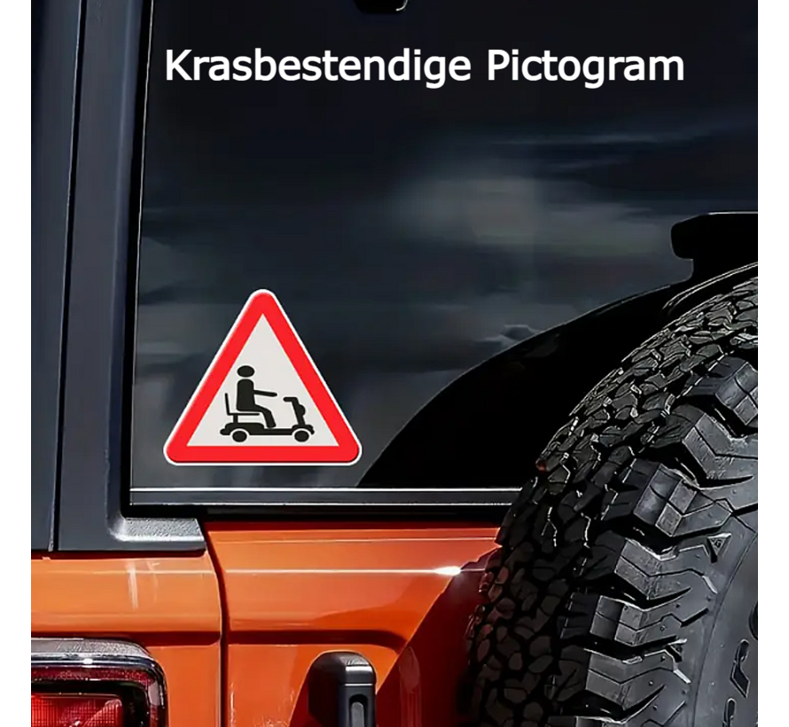 Zelfklevende Waarschuwings Sticker Scootmobiel - Rolstoel – Vinyl Gehandicaptenvoertuig Pictogram – Krasbestendige Sticker – Matte Afwerking, Duurzaam & Weerbestendig – 15 x 13.3 cm