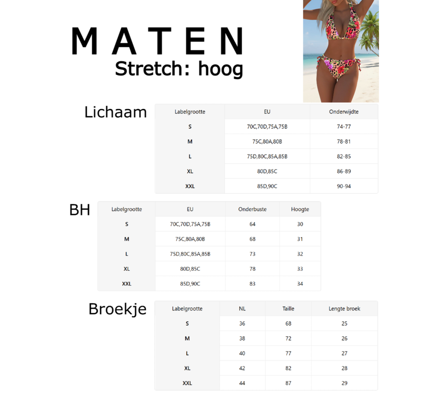 LaGloss® Kleurige Bloemenprint Bikini Set – Tweedelig Badpak met V-Hals, Halterband & Hoge Split – Hoogelastische Stof – Kleurrijke Zomerse Strandbikini – Maat S