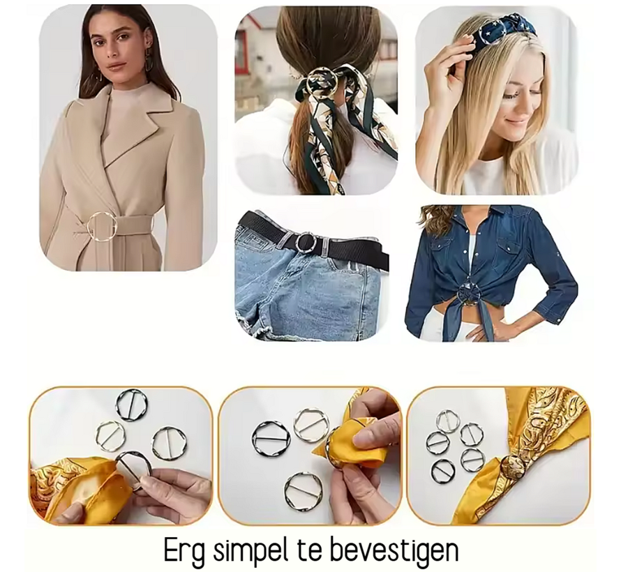 LaGloss® 5-delige Set Metalen Ronde Clip Gespen – Mode Sjaalringen, T-Shirt & Taille Clips – Broche Gesp Houder voor Sjaals, Jurken & Blouses – 5 Stuks