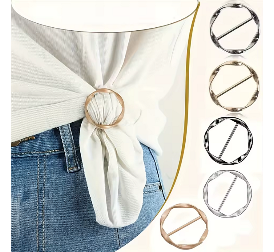 LaGloss® 5-delige Set Metalen Ronde Clip Gespen – Mode Sjaalringen, T-Shirt & Taille Clips – Broche Gesp Houder voor Sjaals, Jurken & Blouses – 5 Stuks