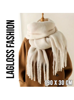 LaGloss Warme Dikke Sjaal Wit met Franjes - Wintermode Accessoire