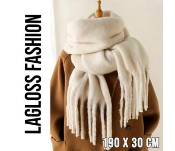 LaGloss Warme Dikke Sjaal Wit met Franjes - Wintermode Accessoire