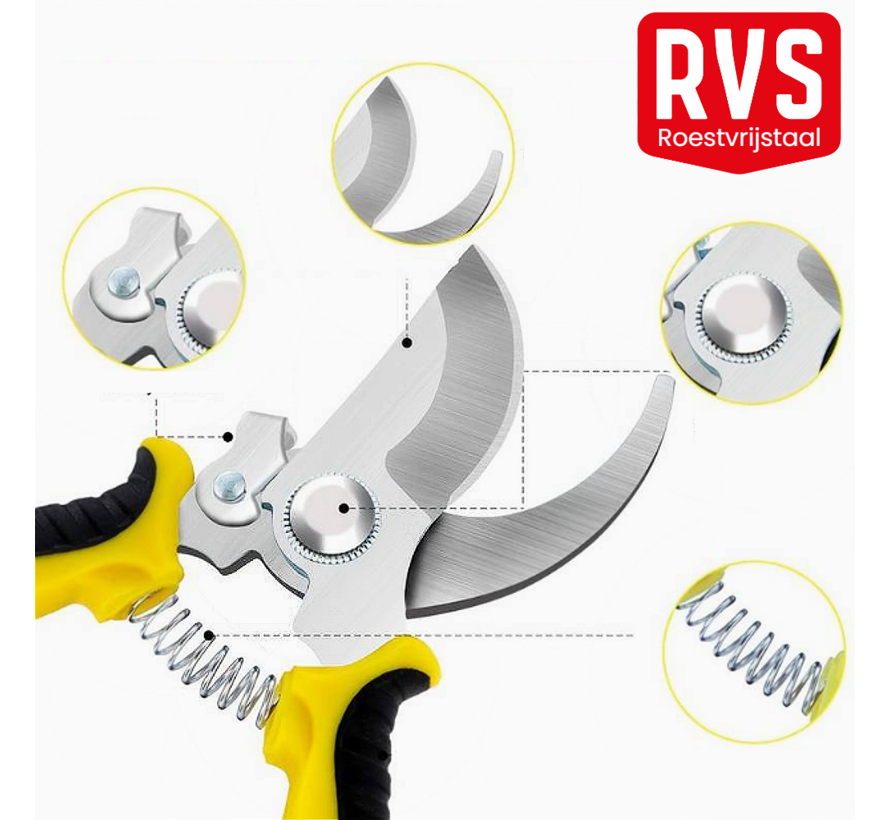 Allernieuwste.nl® Tuin Snoeischaar Roestvrijstaal RVS Takkenschaar Bloemenschaar - Sterke Takken Schaar Snoei Schaar tot 22 mm Tuingereedschap voor Rechts- en Linkshandigen - RVS - Geel