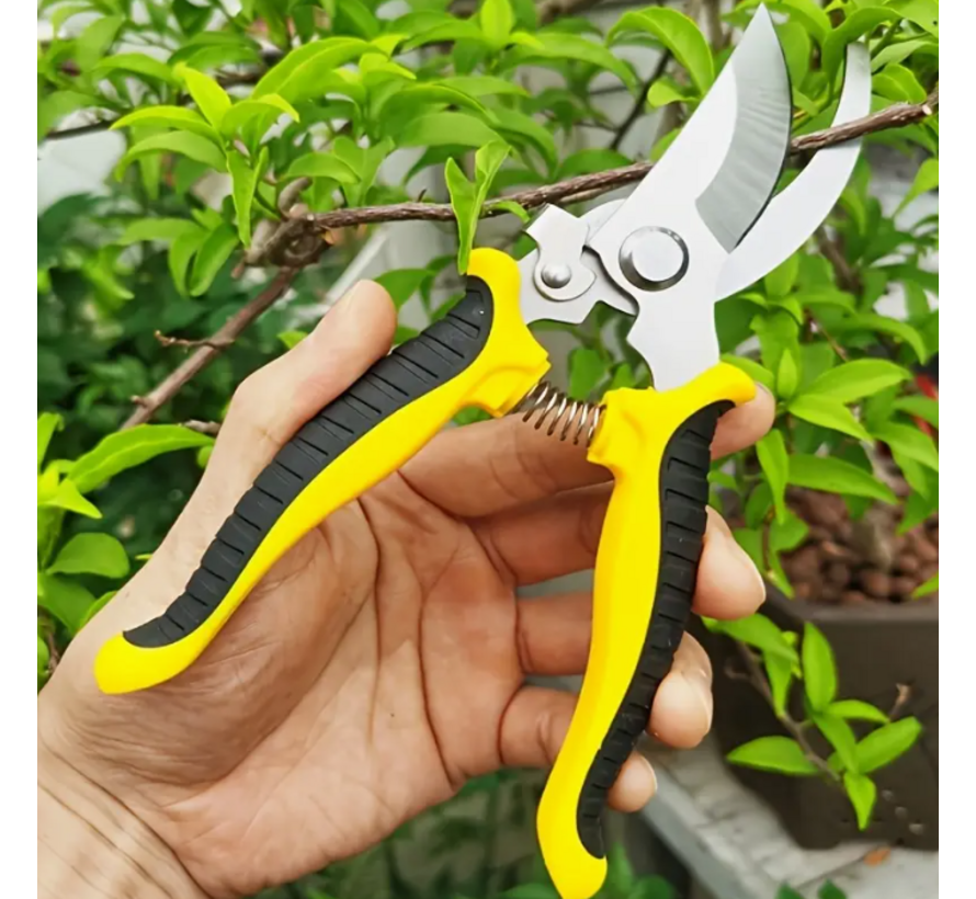 Allernieuwste.nl® Tuin Snoeischaar Roestvrijstaal RVS Takkenschaar Bloemenschaar - Sterke Takken Schaar Snoei Schaar tot 22 mm Tuingereedschap voor Rechts- en Linkshandigen - RVS - Geel