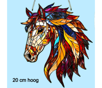 Allernieuwste.nl Kleurrijke Paardenhoofd Raamhanger – 20 x 17 cm
