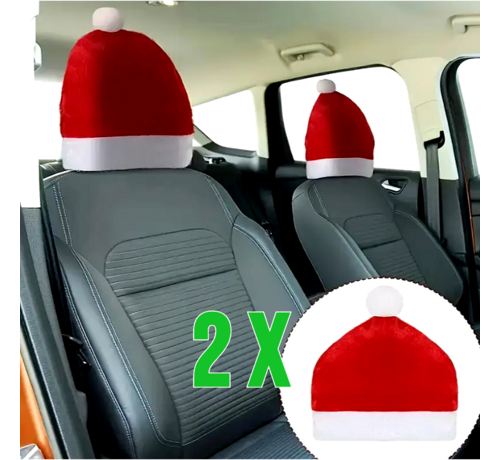 Allernieuwste.nl® 2 Stuks Kerstmuts Autostoelhoezen – Kerst Hoed Hoofdsteunhoezen - Auto Decoratie - Zachte Pluche Stof - Universele Pasvorm - Kerst Sfeer - 2 Stuks
