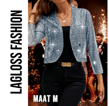 LaGloss Feestelijk Bolerojasje met Lange Mouwen – Hemelsblauw/Grijs – Maat M