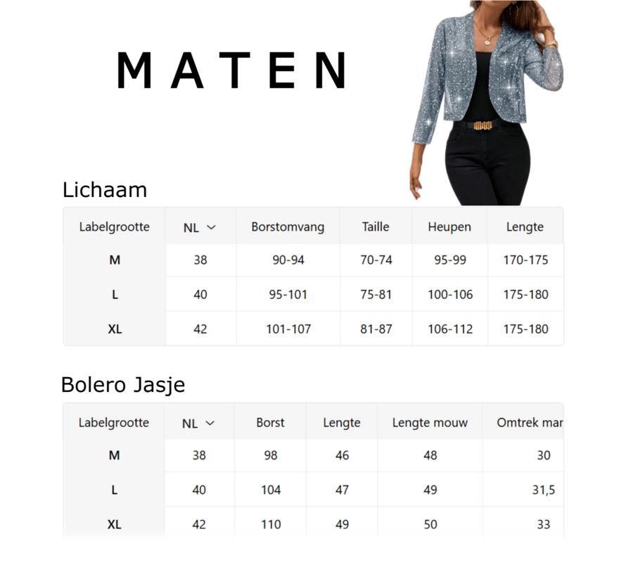 LaGloss® Feestelijk Bolerojasje met Lange Mouwen – Open Voorkant, Licht Elastisch, Perfect voor Kerst, Oud & Nieuw en Avondkleding – Hemelsblauw/Grijs – Maat L