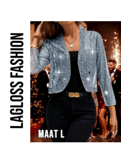 LaGloss Feestelijk Bolerojasje met Lange Mouwen – Hemelsblauw/Grijs – Maat L