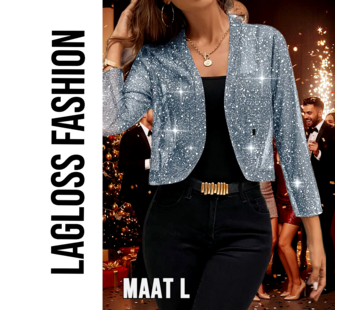LaGloss Feestelijk Bolerojasje met Lange Mouwen – Hemelsblauw/Grijs – Maat L