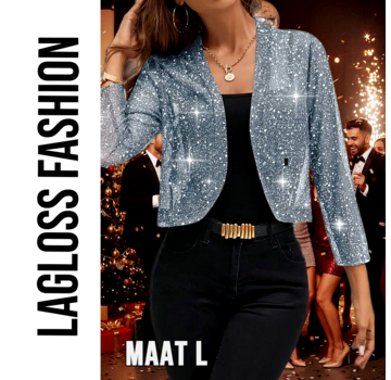 LaGloss Feestelijk Bolerojasje met Lange Mouwen – Hemelsblauw/Grijs – Maat L