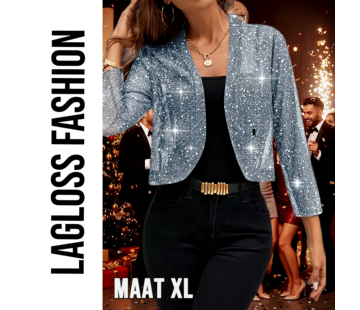 LaGloss Feestelijk Bolerojasje met Lange Mouwen – Hemelsblauw/Grijs –  Maat XL