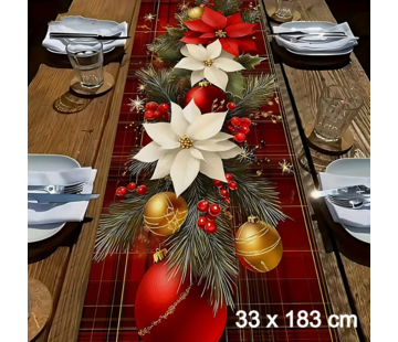 Allernieuwste.nl® Kerst Tafelloper – Rood Geruit & Polka Dot Ontwerp – 33x183 cm