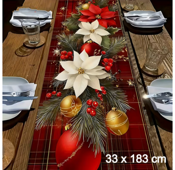 Allernieuwste.nl® Kerst Tafelloper – Rood Geruit & Polka Dot Ontwerp – 33x183 cm