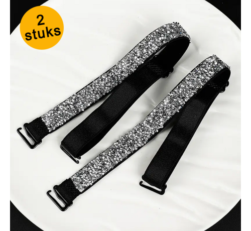 LaGloss LaGloss® Luxe Strass BH Schouderbandjes Diamantlook – Verstelbare & Afneembare Glanzende BH Bandjes - Elegant Strap Accessoire voor Feest, Gala & Speciale Gelegenheden - 2 Stuks Zwart